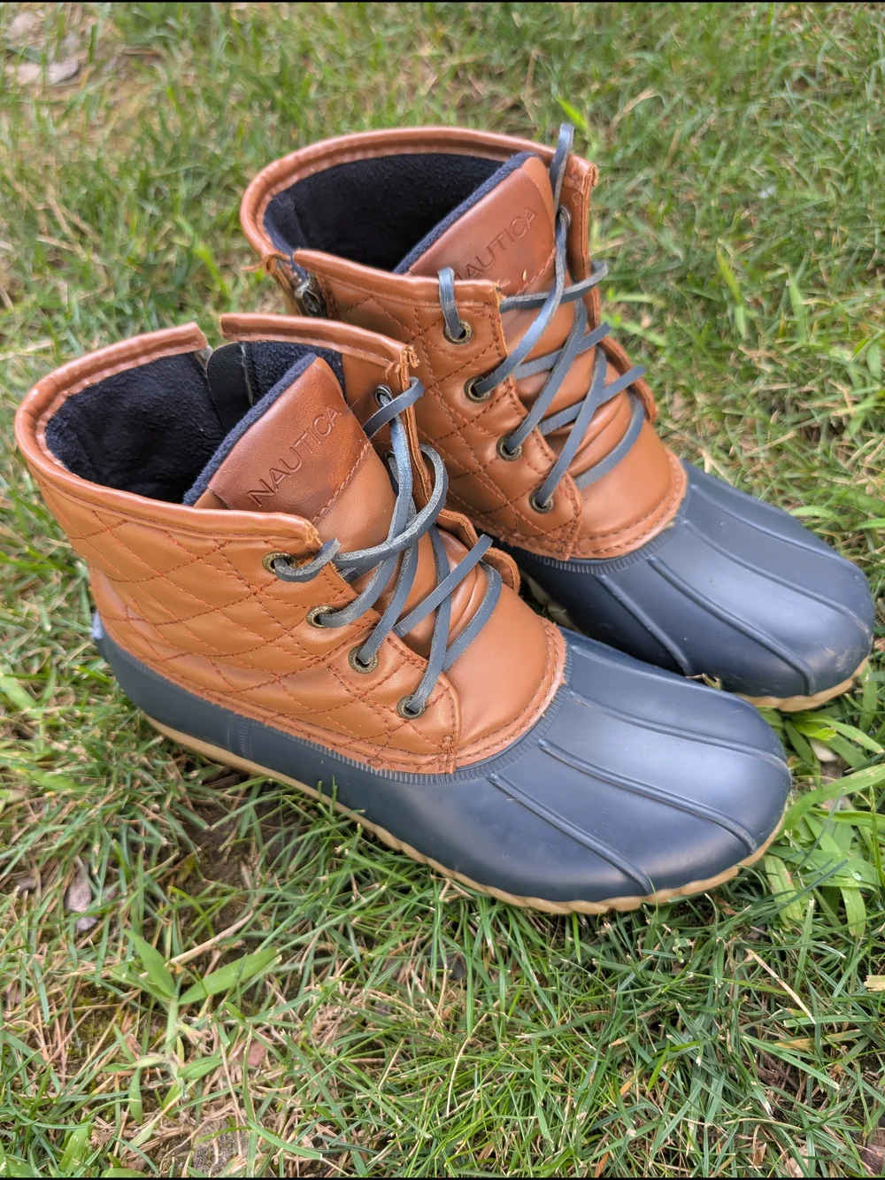 Nautica Men's Brown Leather & Gray Rubber Duck Boots